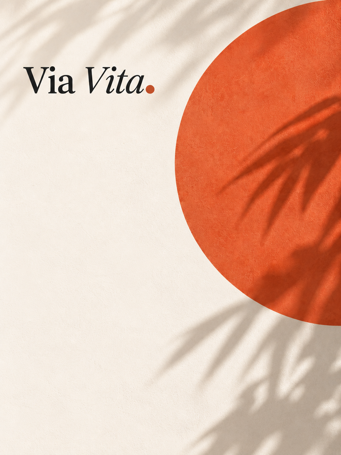 Via Vita wordmark with a terracotta circle and palm shadows
