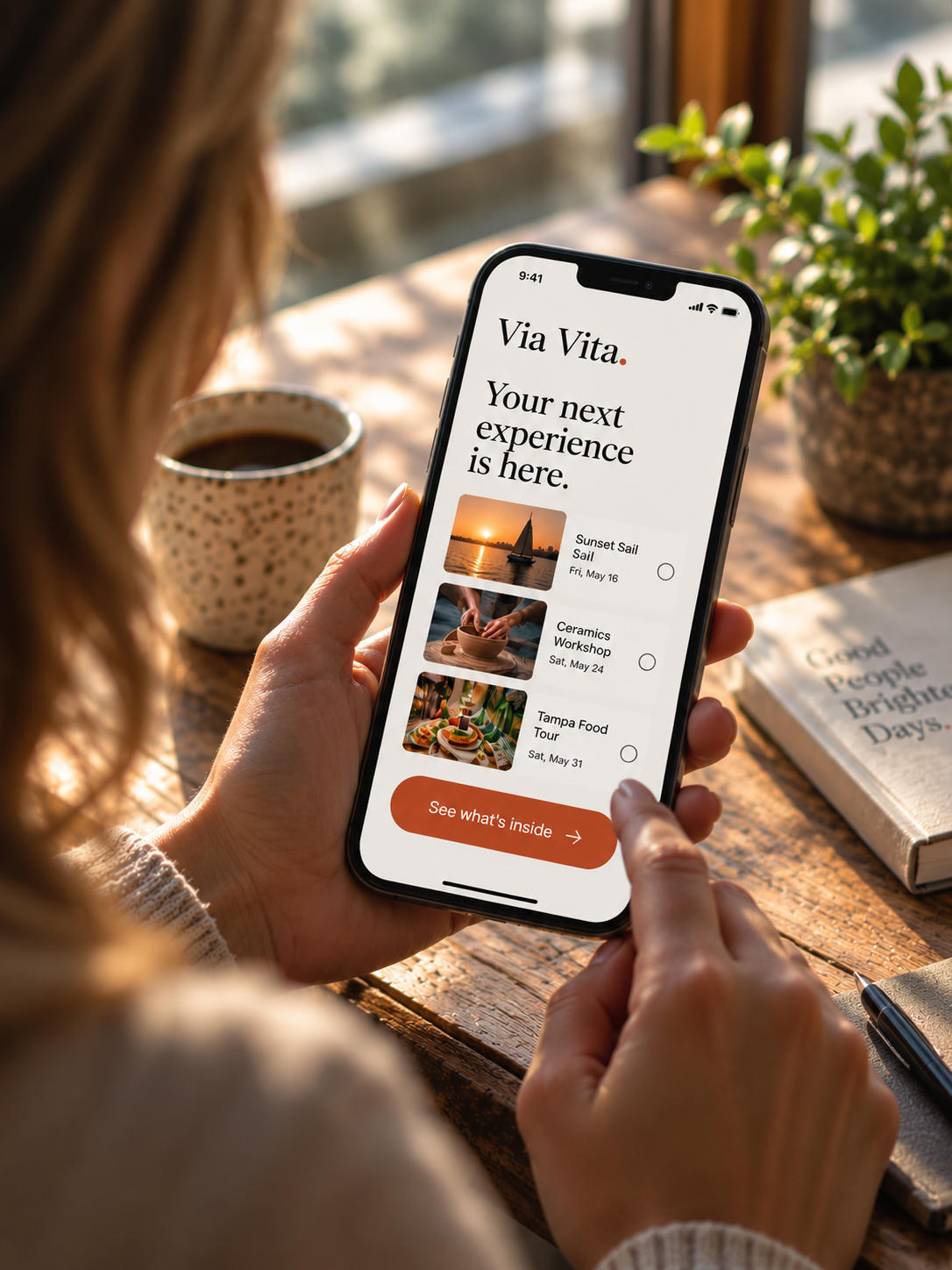 A Via Vita member viewing mystery experience choices on a phone