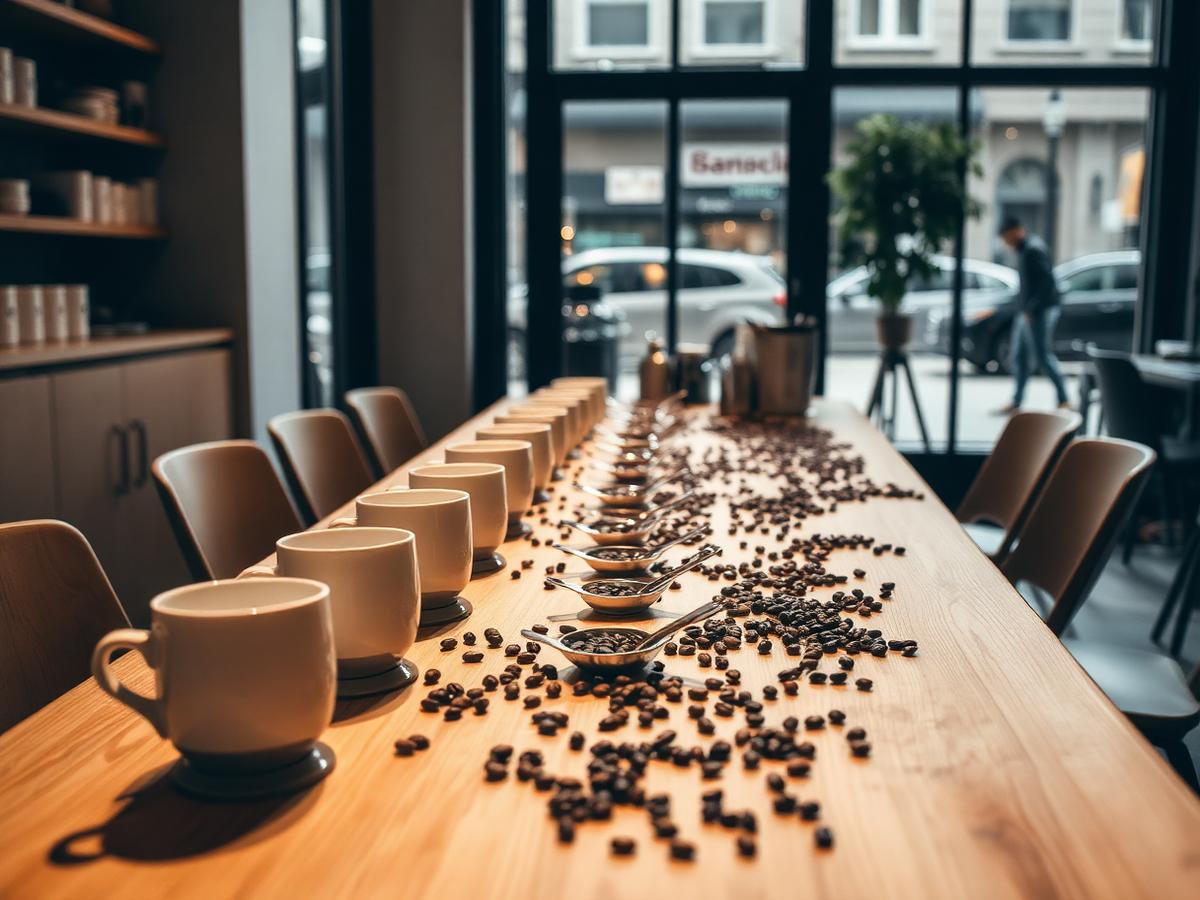 A coffee cupping table in downtown St. Petersburg