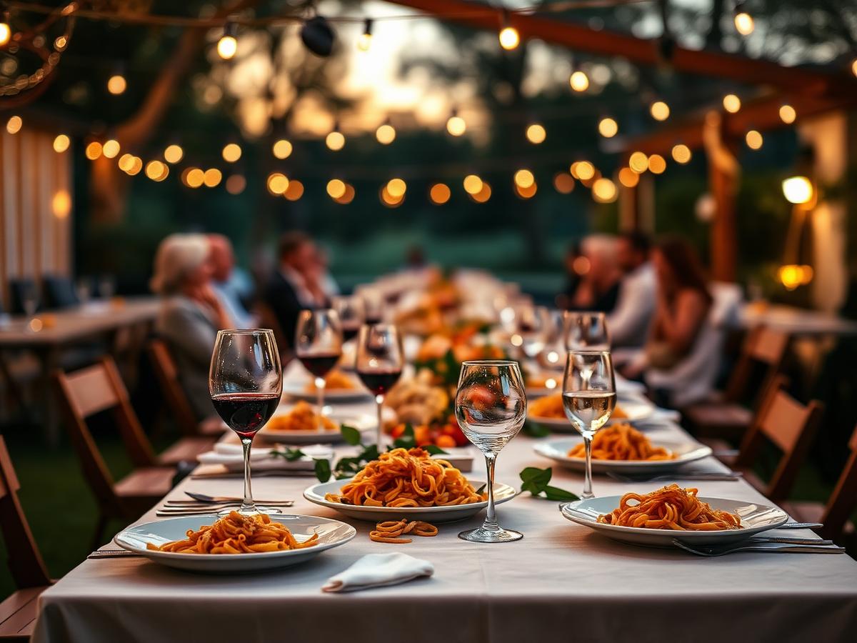 A long communal table set for a chef-led dinner
