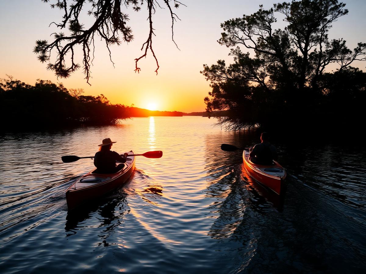 Kayakers paddling a mangrove tunnel